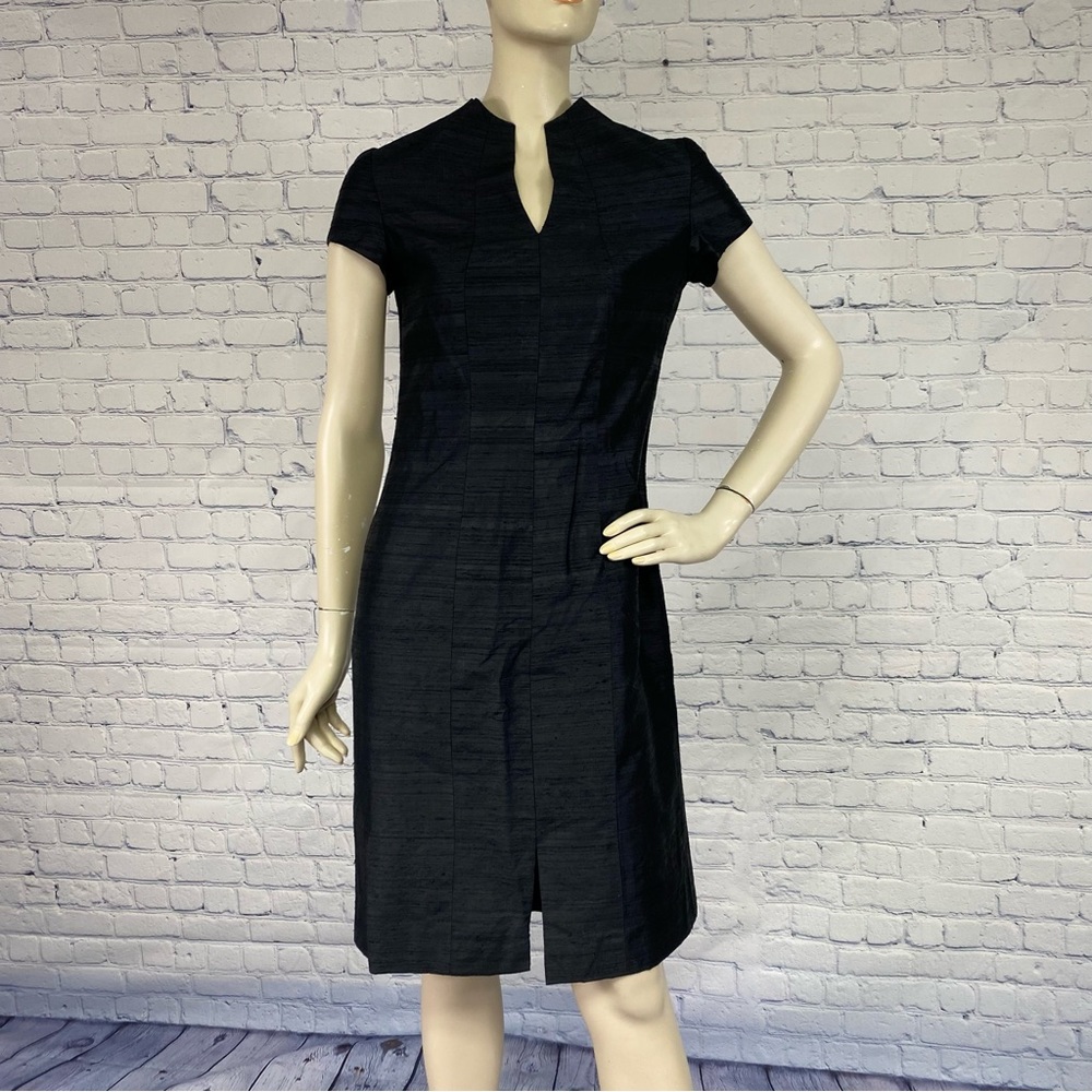 Vintage 60s Versatile Party Cocktail Sheath Dress V-neck Textured Weave Petite S